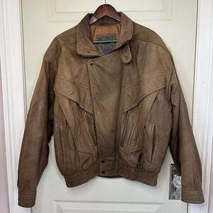 Vintage 80s Midway Tan Brown Leather Bomber Jacket Men Size Large Super Soft